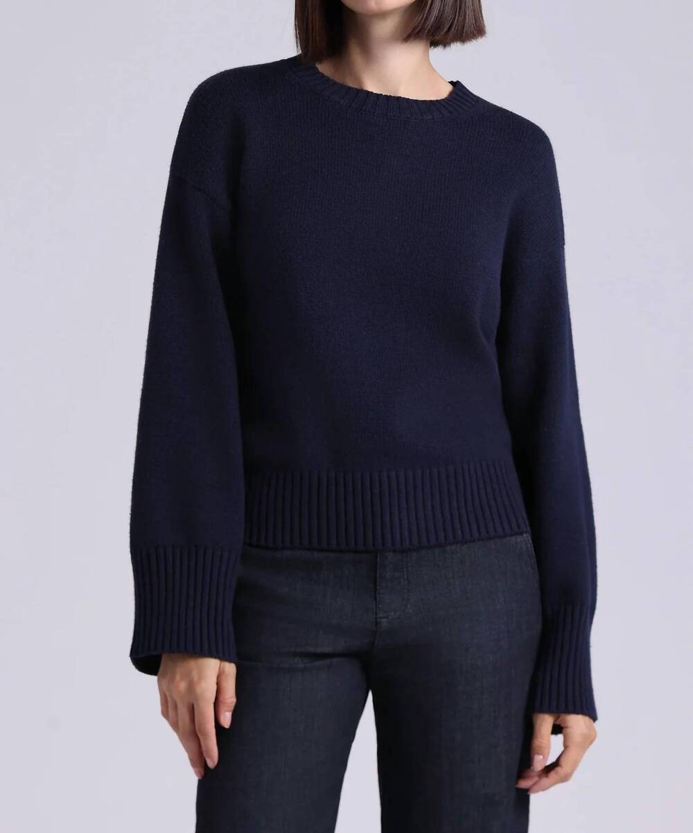 NEW MINNIE ROSE cotton blend boxy crew sweater in navy